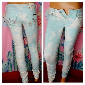 Miss Me × saucy moonchild • Bling Rhinestone Tie Dye Blue Denim Skinny Jean 26